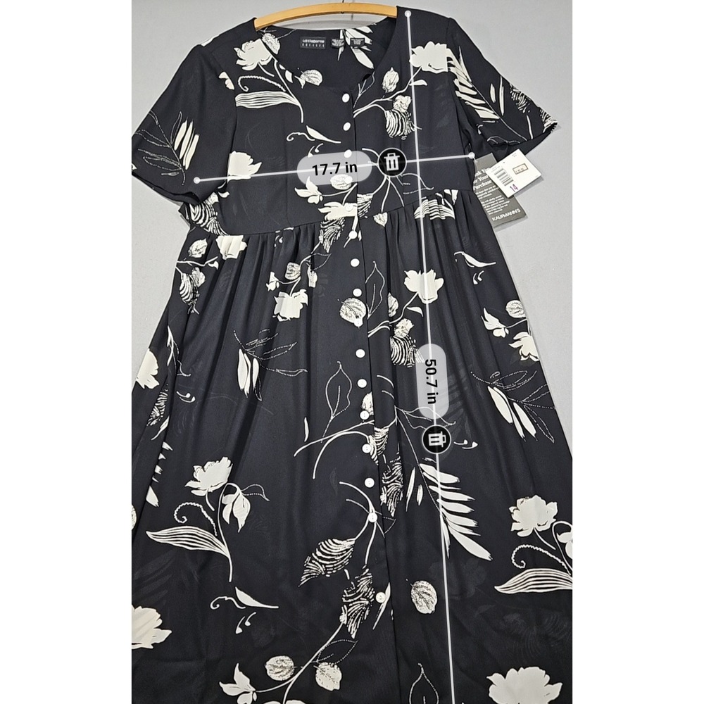 VTG Liz Claiborne 90s Floral Button Front Maxi Dress Black White Sz 14 NWT - Picture 2 of 7